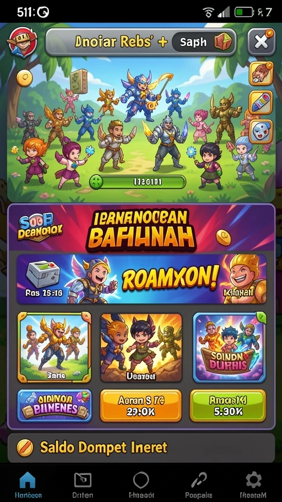 Tangkapan layar menampilkan pilihan karakter dan upgrade yang tersedia.